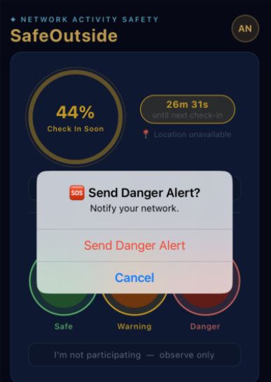mobile sending an SOS in the SafeOutside app