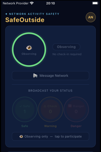 mobile observer mode in the SafeOutside app