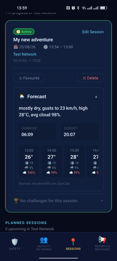 mobile weather and sky forecast in the SafeOutside app